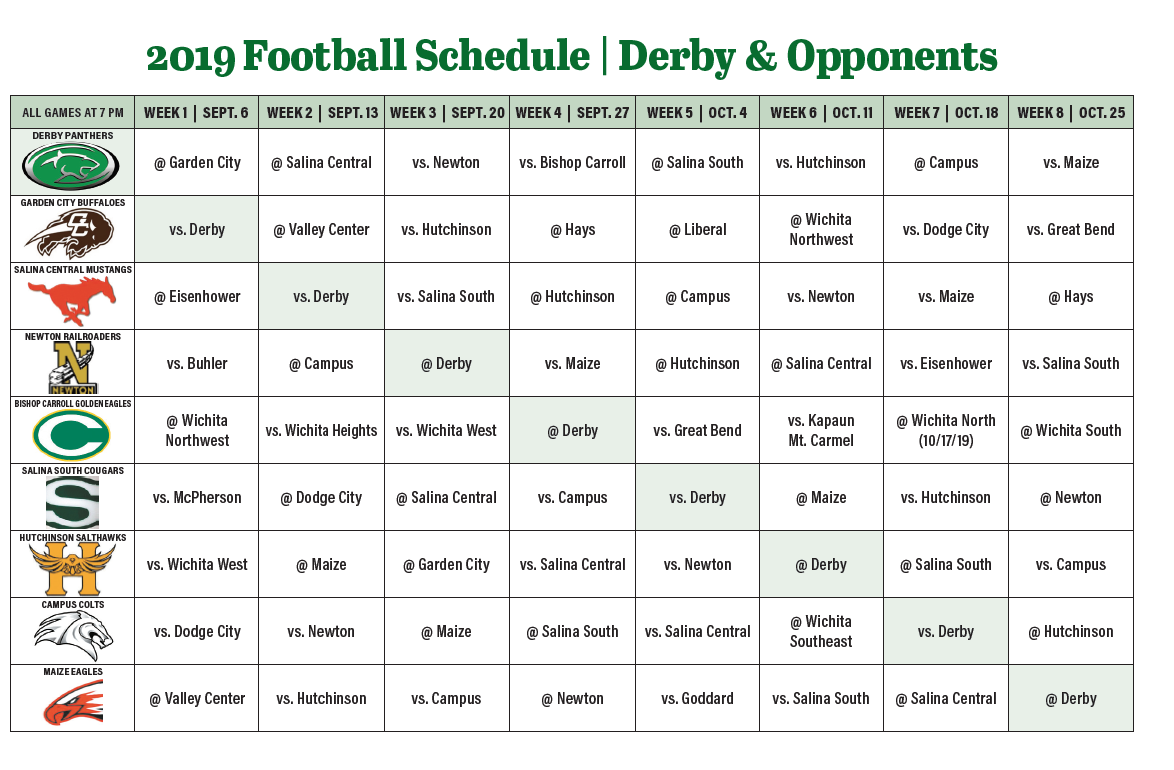 2019 Derby & opponent football schedule